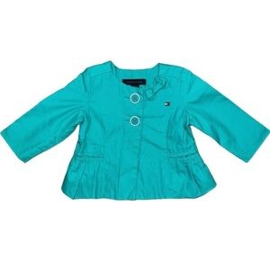 {EUC Tommy Hilfiger Baby Girl’s Lightweight Peplum Jacket in Green 6-9 month}